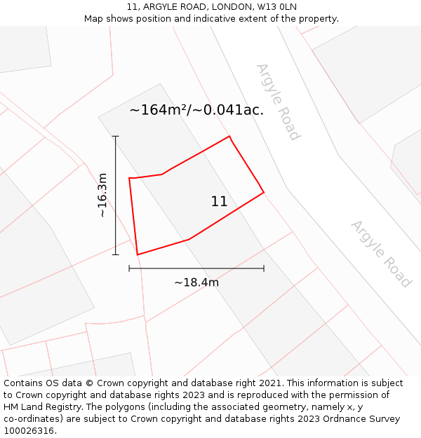 11, ARGYLE ROAD, LONDON, W13 0LN: Plot and title map