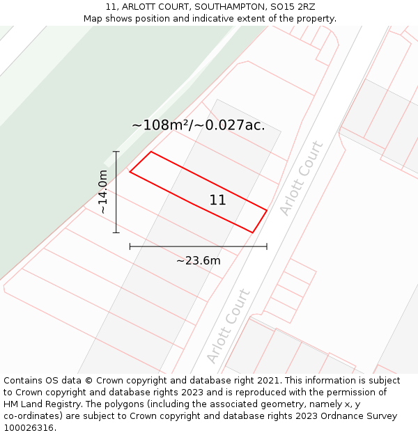 11, ARLOTT COURT, SOUTHAMPTON, SO15 2RZ: Plot and title map