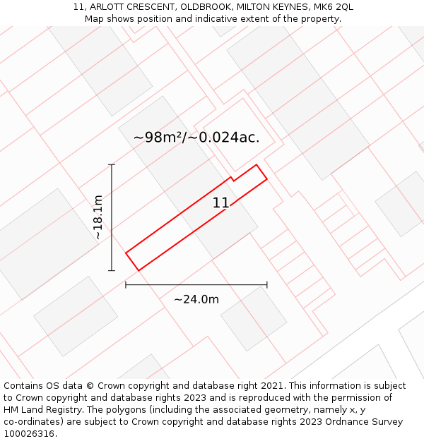 11, ARLOTT CRESCENT, OLDBROOK, MILTON KEYNES, MK6 2QL: Plot and title map