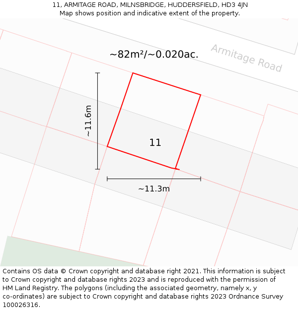 11, ARMITAGE ROAD, MILNSBRIDGE, HUDDERSFIELD, HD3 4JN: Plot and title map