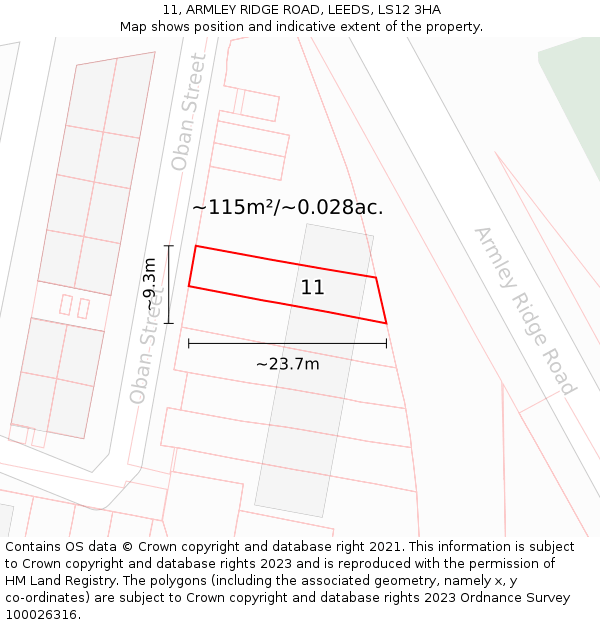 11, ARMLEY RIDGE ROAD, LEEDS, LS12 3HA: Plot and title map