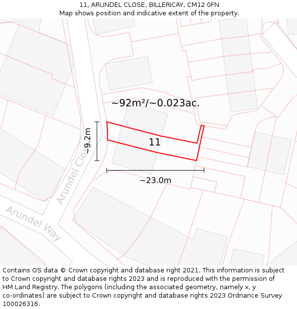 11, ARUNDEL CLOSE, BILLERICAY, CM12 0FN: Plot and title map