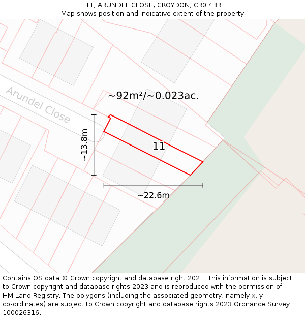 11, ARUNDEL CLOSE, CROYDON, CR0 4BR: Plot and title map