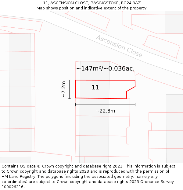 11, ASCENSION CLOSE, BASINGSTOKE, RG24 9AZ: Plot and title map