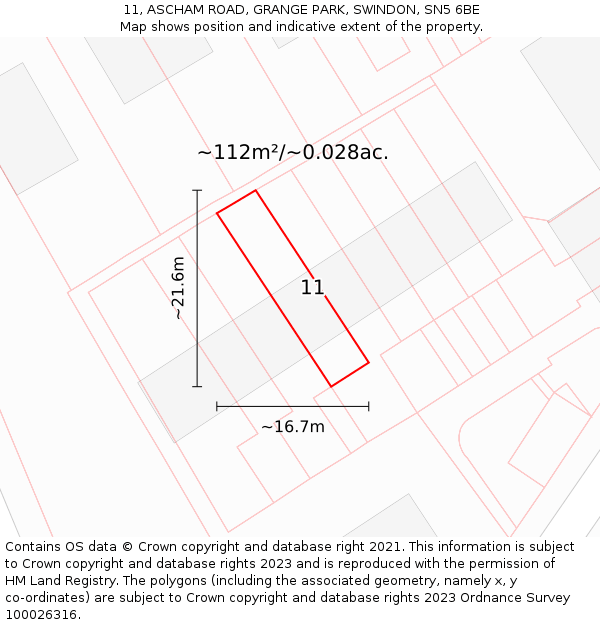 11, ASCHAM ROAD, GRANGE PARK, SWINDON, SN5 6BE: Plot and title map