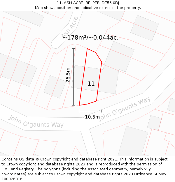 11, ASH ACRE, BELPER, DE56 0DJ: Plot and title map