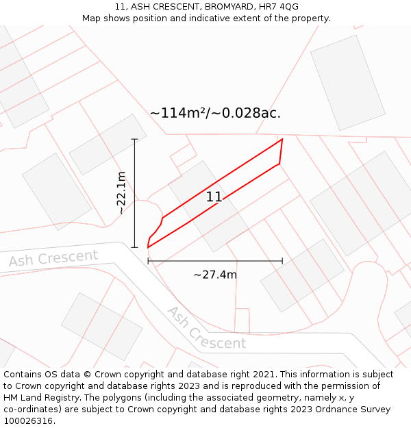 11, ASH CRESCENT, BROMYARD, HR7 4QG: Plot and title map