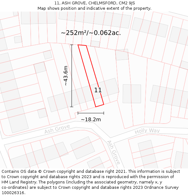 11, ASH GROVE, CHELMSFORD, CM2 9JS: Plot and title map