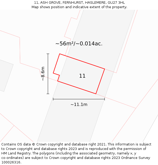 11, ASH GROVE, FERNHURST, HASLEMERE, GU27 3HL: Plot and title map