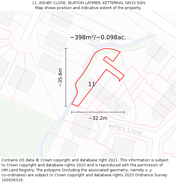 11, ASHBY CLOSE, BURTON LATIMER, KETTERING, NN15 5GN: Plot and title map