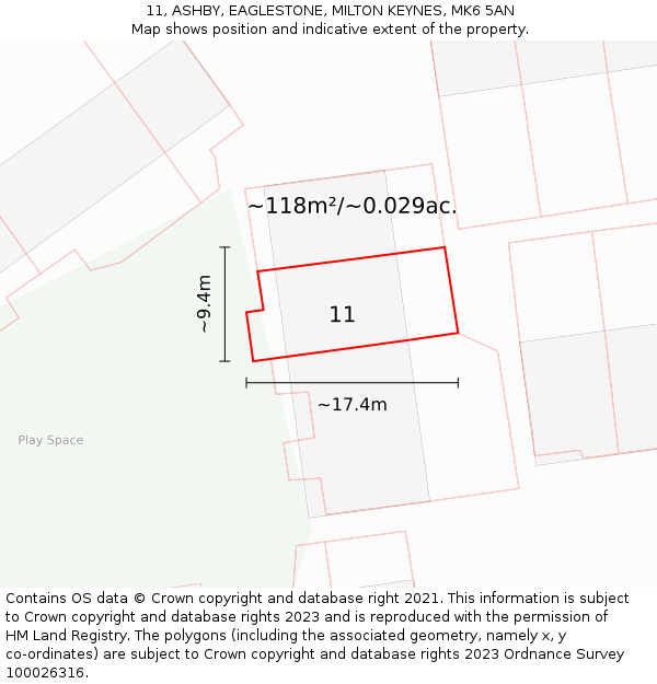 11, ASHBY, EAGLESTONE, MILTON KEYNES, MK6 5AN: Plot and title map