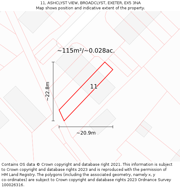 11, ASHCLYST VIEW, BROADCLYST, EXETER, EX5 3NA: Plot and title map