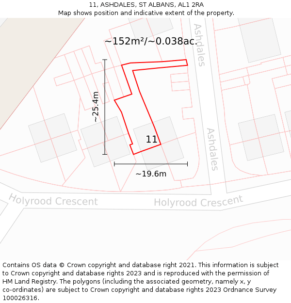 11, ASHDALES, ST ALBANS, AL1 2RA: Plot and title map
