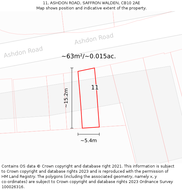 11, ASHDON ROAD, SAFFRON WALDEN, CB10 2AE: Plot and title map
