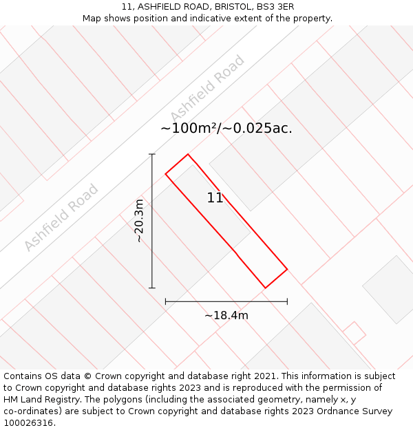 11, ASHFIELD ROAD, BRISTOL, BS3 3ER: Plot and title map
