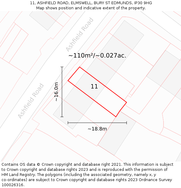 11, ASHFIELD ROAD, ELMSWELL, BURY ST EDMUNDS, IP30 9HG: Plot and title map
