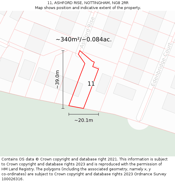 11, ASHFORD RISE, NOTTINGHAM, NG8 2RR: Plot and title map