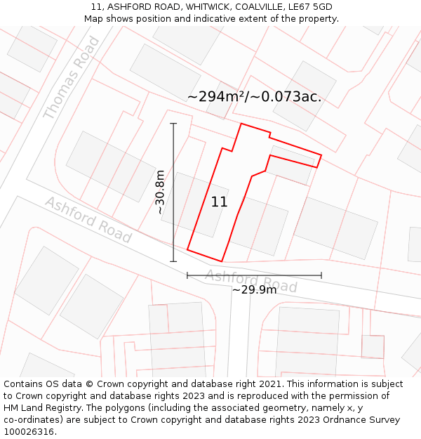 11, ASHFORD ROAD, WHITWICK, COALVILLE, LE67 5GD: Plot and title map