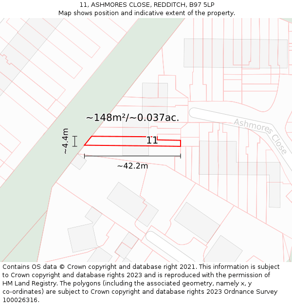 11, ASHMORES CLOSE, REDDITCH, B97 5LP: Plot and title map
