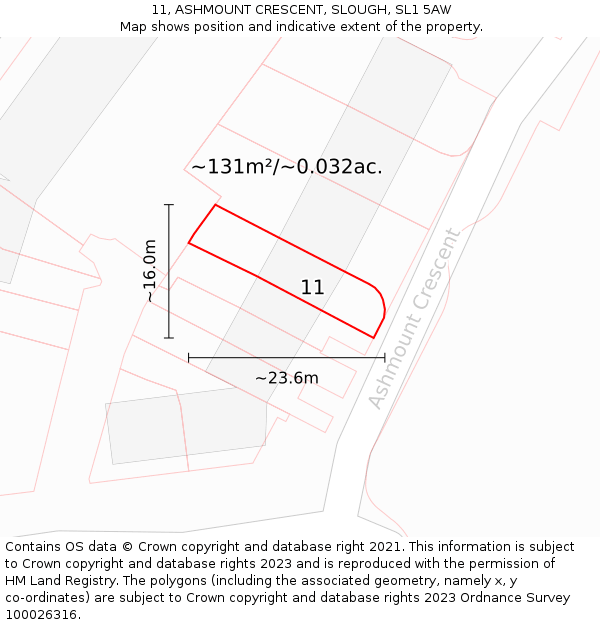11, ASHMOUNT CRESCENT, SLOUGH, SL1 5AW: Plot and title map