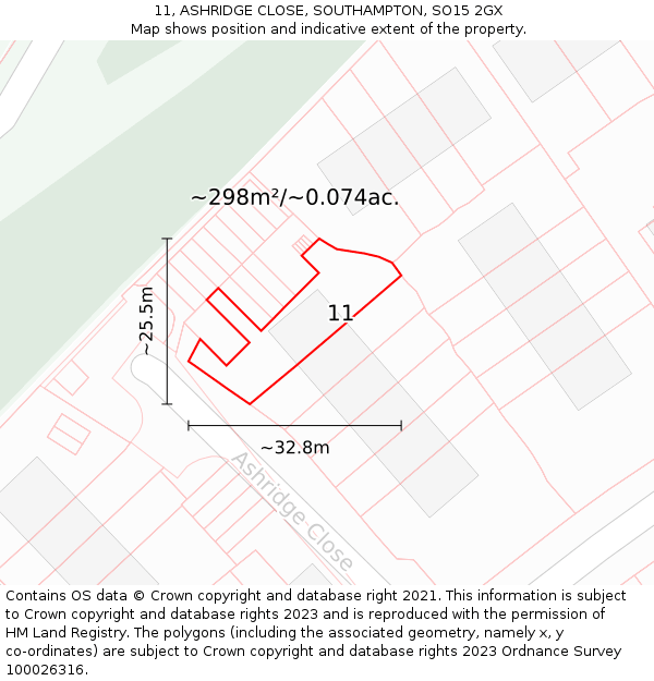 11, ASHRIDGE CLOSE, SOUTHAMPTON, SO15 2GX: Plot and title map