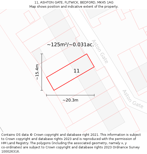 11, ASHTON GATE, FLITWICK, BEDFORD, MK45 1AG: Plot and title map