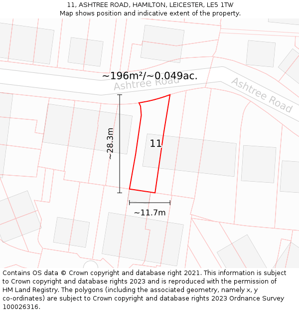 11, ASHTREE ROAD, HAMILTON, LEICESTER, LE5 1TW: Plot and title map
