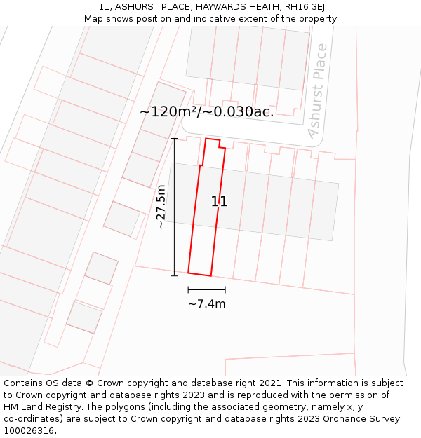 11, ASHURST PLACE, HAYWARDS HEATH, RH16 3EJ: Plot and title map