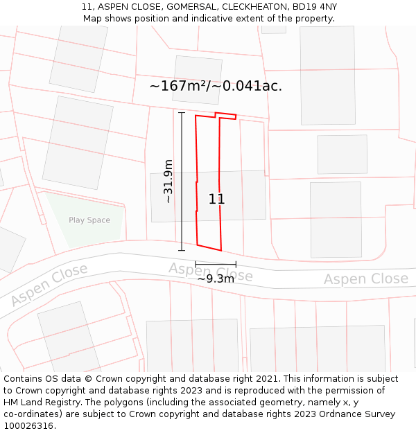 11, ASPEN CLOSE, GOMERSAL, CLECKHEATON, BD19 4NY: Plot and title map