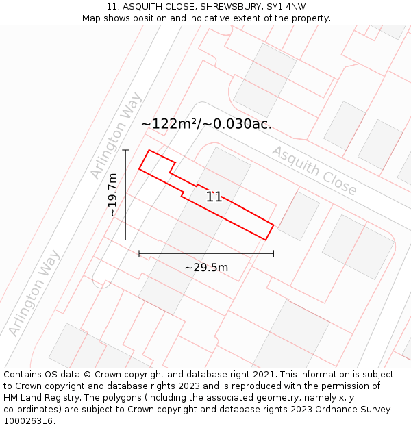 11, ASQUITH CLOSE, SHREWSBURY, SY1 4NW: Plot and title map