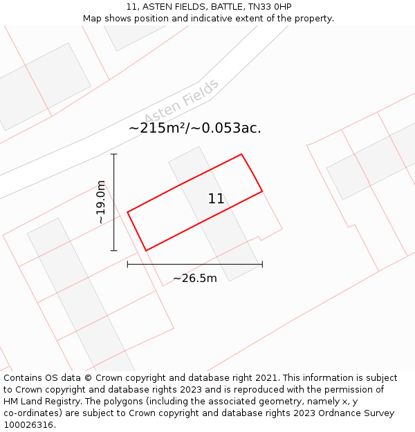 11, ASTEN FIELDS, BATTLE, TN33 0HP: Plot and title map