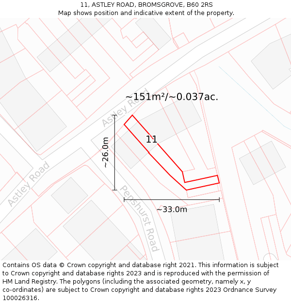 11, ASTLEY ROAD, BROMSGROVE, B60 2RS: Plot and title map