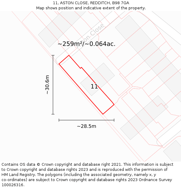 11, ASTON CLOSE, REDDITCH, B98 7GA: Plot and title map