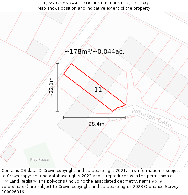 11, ASTURIAN GATE, RIBCHESTER, PRESTON, PR3 3XQ: Plot and title map