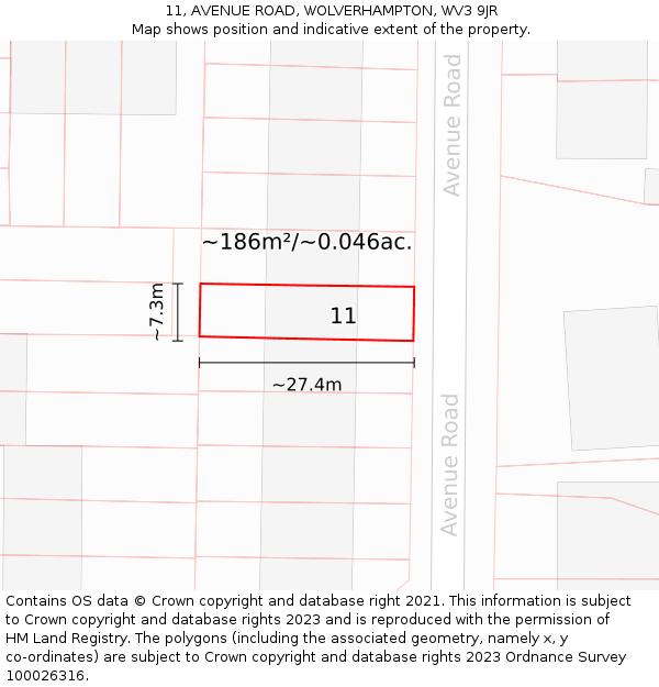 11, AVENUE ROAD, WOLVERHAMPTON, WV3 9JR: Plot and title map