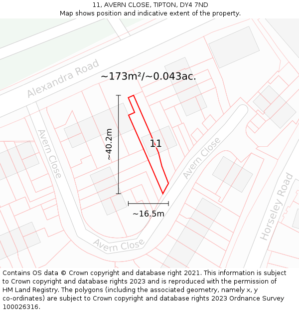 11, AVERN CLOSE, TIPTON, DY4 7ND: Plot and title map