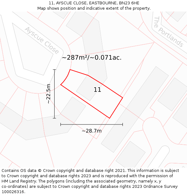 11, AYSCUE CLOSE, EASTBOURNE, BN23 6HE: Plot and title map