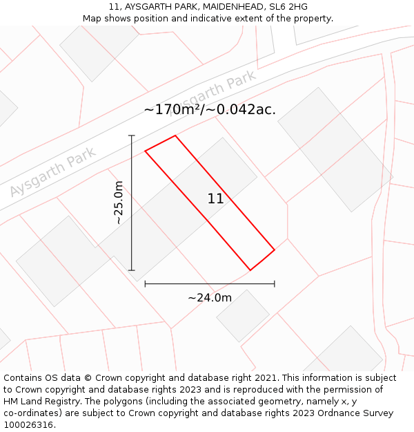 11, AYSGARTH PARK, MAIDENHEAD, SL6 2HG: Plot and title map