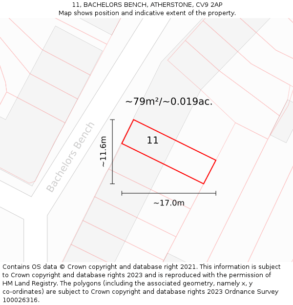 11, BACHELORS BENCH, ATHERSTONE, CV9 2AP: Plot and title map