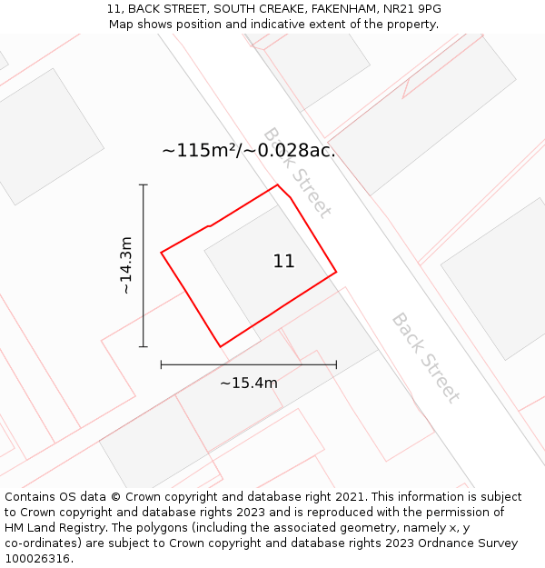 11, BACK STREET, SOUTH CREAKE, FAKENHAM, NR21 9PG: Plot and title map