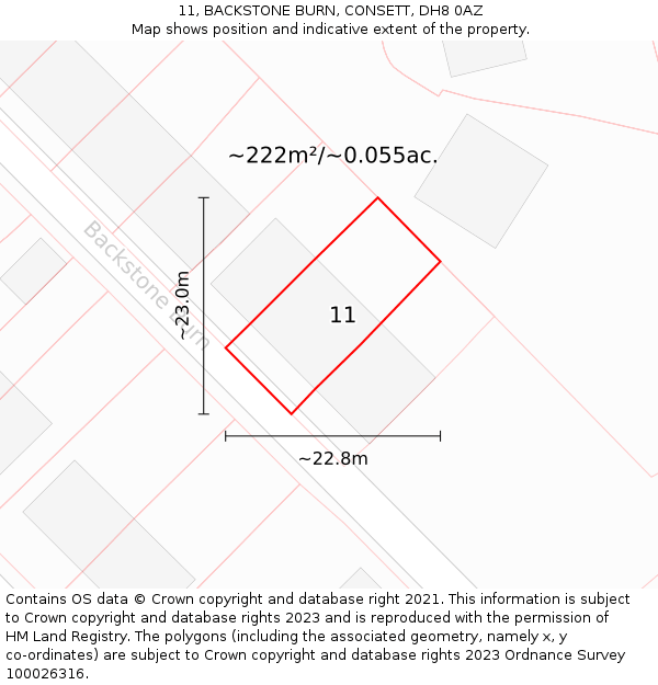 11, BACKSTONE BURN, CONSETT, DH8 0AZ: Plot and title map