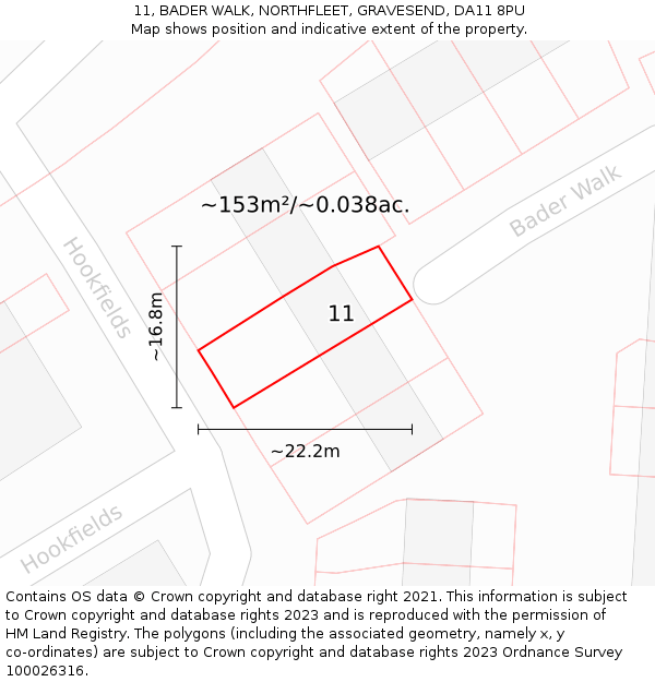11, BADER WALK, NORTHFLEET, GRAVESEND, DA11 8PU: Plot and title map