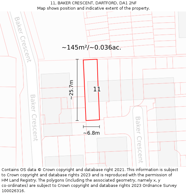11, BAKER CRESCENT, DARTFORD, DA1 2NF: Plot and title map