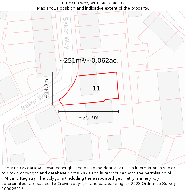 11, BAKER WAY, WITHAM, CM8 1UG: Plot and title map