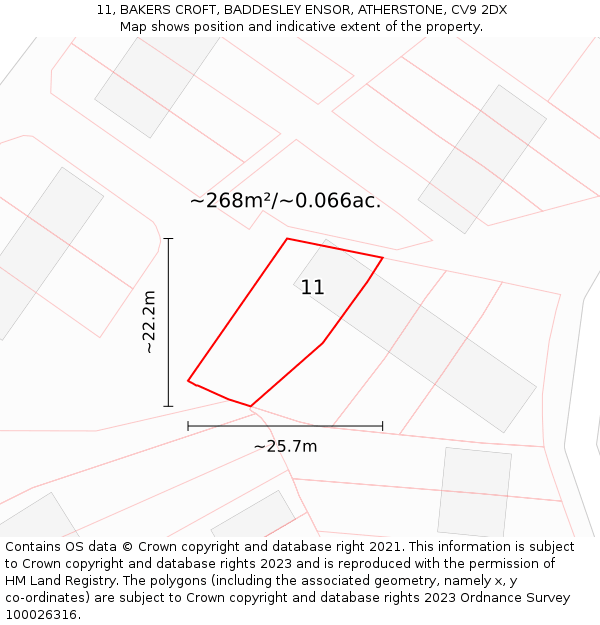 11, BAKERS CROFT, BADDESLEY ENSOR, ATHERSTONE, CV9 2DX: Plot and title map