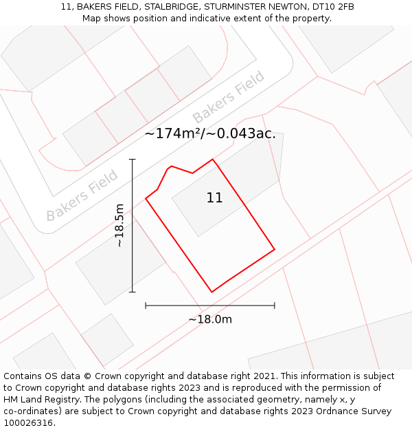 11, BAKERS FIELD, STALBRIDGE, STURMINSTER NEWTON, DT10 2FB: Plot and title map