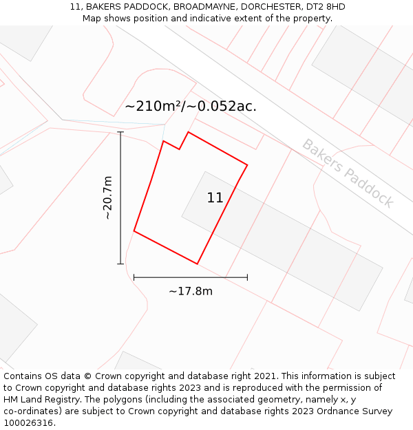11, BAKERS PADDOCK, BROADMAYNE, DORCHESTER, DT2 8HD: Plot and title map