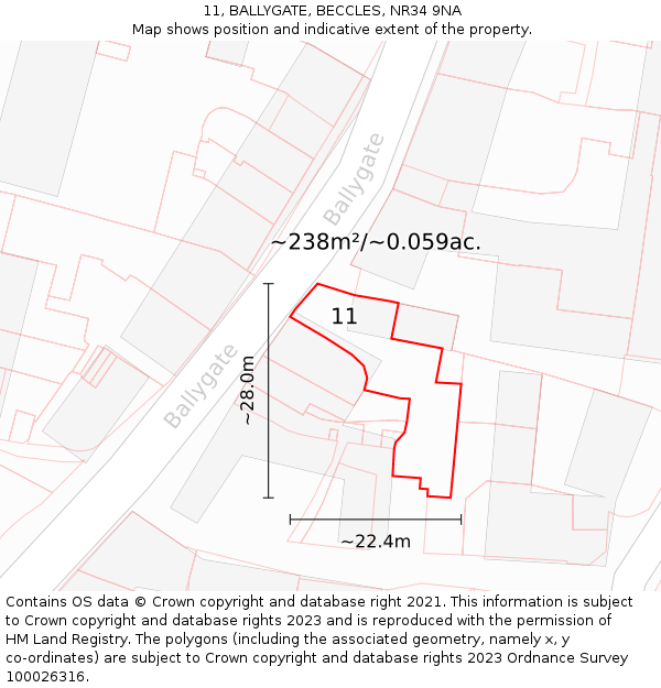 11, BALLYGATE, BECCLES, NR34 9NA: Plot and title map