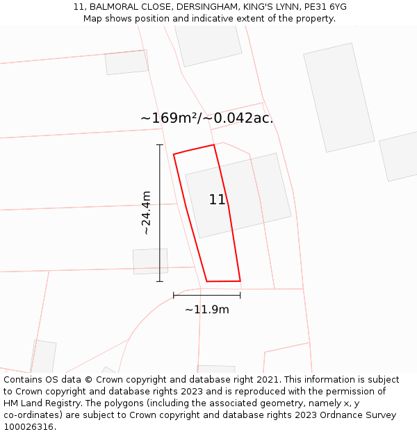 11, BALMORAL CLOSE, DERSINGHAM, KING'S LYNN, PE31 6YG: Plot and title map