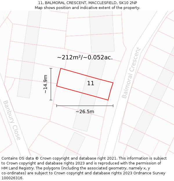11, BALMORAL CRESCENT, MACCLESFIELD, SK10 2NP: Plot and title map